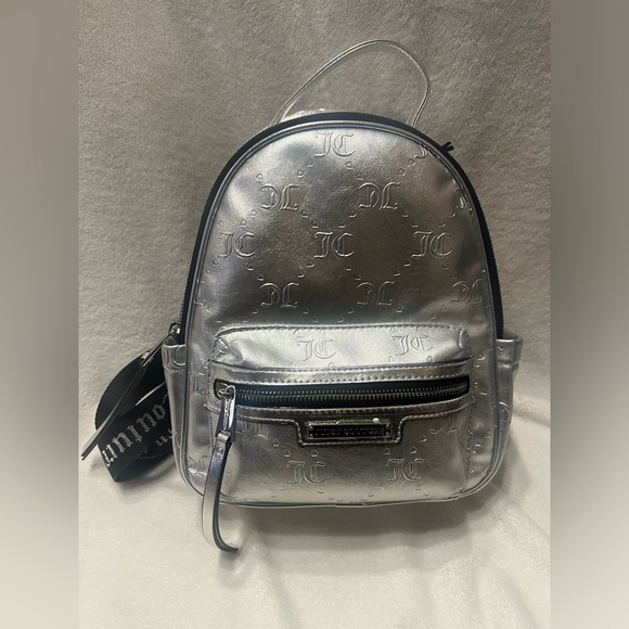 Juicy Couture Handbags - Juicy Couture Rosie Mini Backpack | Silver Metallic Logo Bag |
